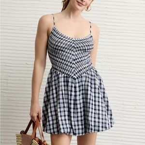 AMERICAN EAGLE Bella Bubble Plaid Mini Dress